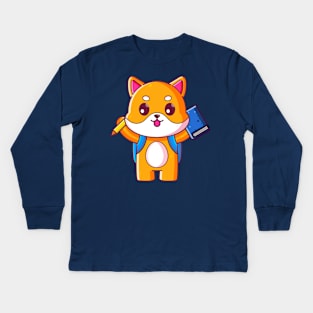 Cute shiba inu go to school Kids Long Sleeve T-Shirt